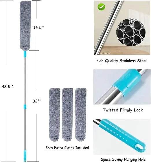 Ultra-Flat Bendable Microfiber Dust Wand For Deep Gap Cleaning